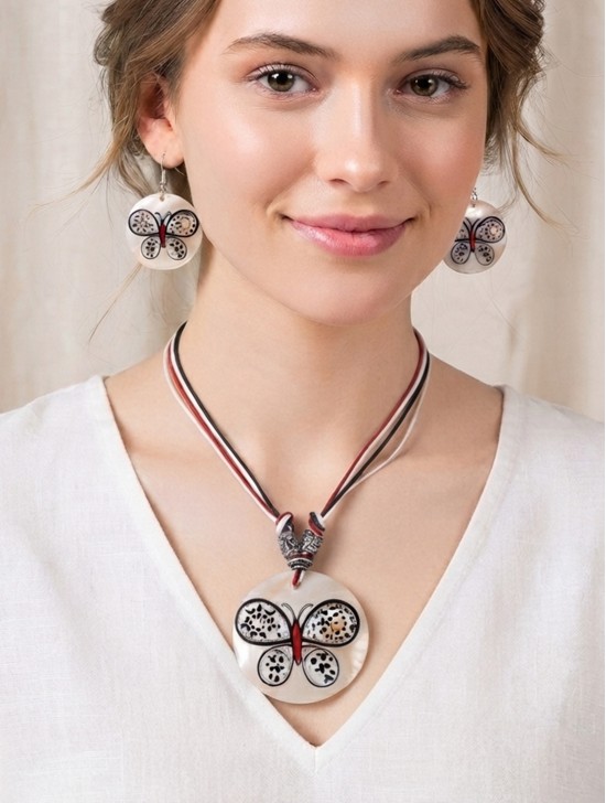 Fashion Butterfly Print Necklace and Earrings Set Fashion Butterfly Print Necklace and Earrings Set